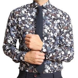 Kurt River Men’s Slim Fit Manhattan Shirt Longsleeve Flower Print Multicolor XL